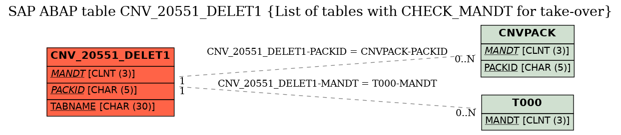 E-R Diagram for table CNV_20551_DELET1 (List of tables with CHECK_MANDT for take-over)