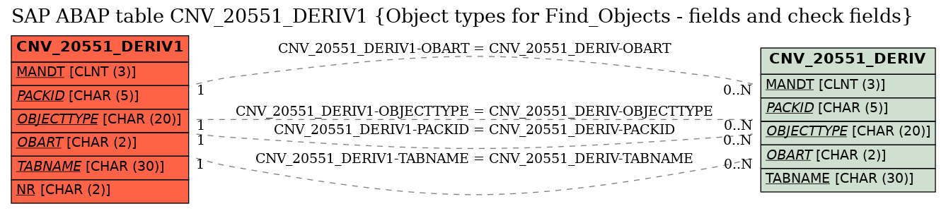 E-R Diagram for table CNV_20551_DERIV1 (Object types for Find_Objects - fields and check fields)