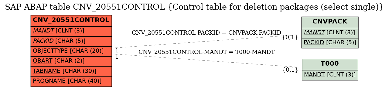 E-R Diagram for table CNV_20551CONTROL (Control table for deletion packages (select single))