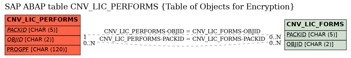 E-R Diagram for table CNV_LIC_PERFORMS (Table of Objects for Encryption)