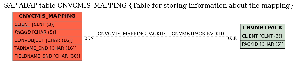 E-R Diagram for table CNVCMIS_MAPPING (Table for storing information about the mapping)