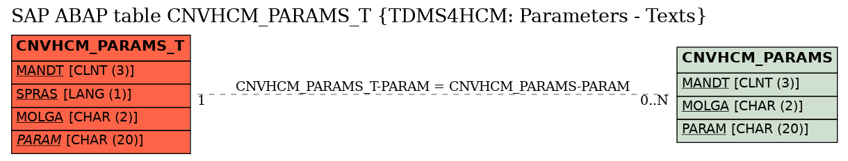 E-R Diagram for table CNVHCM_PARAMS_T (TDMS4HCM: Parameters - Texts)