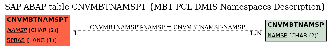 E-R Diagram for table CNVMBTNAMSPT (MBT PCL DMIS Namespaces Description)