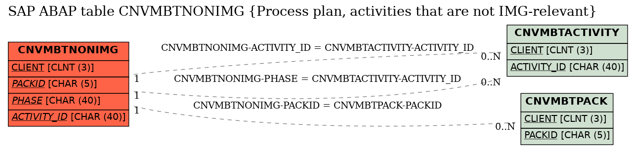 E-R Diagram for table CNVMBTNONIMG (Process plan, activities that are not IMG-relevant)