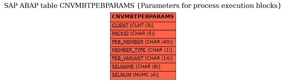 E-R Diagram for table CNVMBTPEBPARAMS (Parameters for process execution blocks)