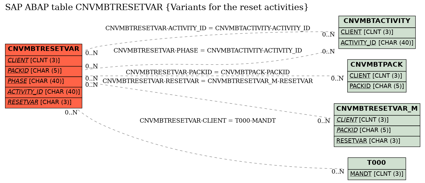 E-R Diagram for table CNVMBTRESETVAR (Variants for the reset activities)