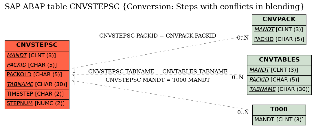 E-R Diagram for table CNVSTEPSC (Conversion: Steps with conflicts in blending)