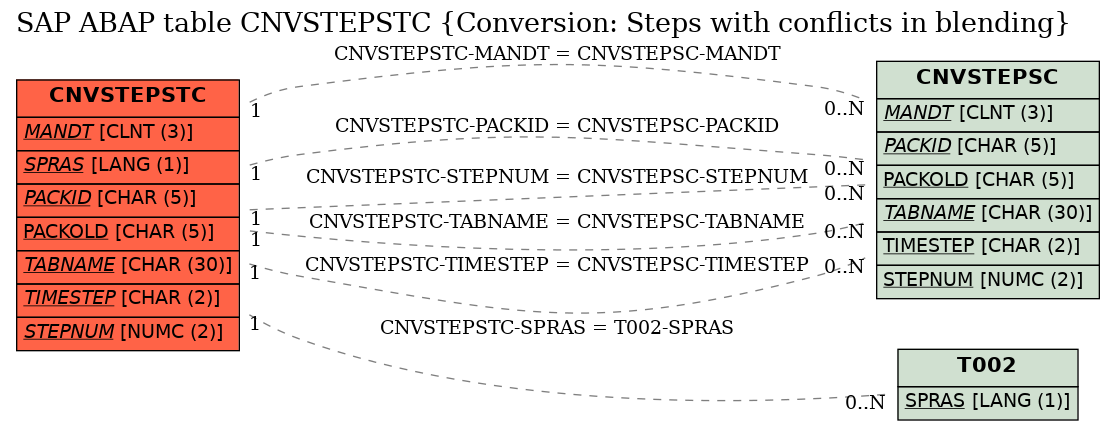 E-R Diagram for table CNVSTEPSTC (Conversion: Steps with conflicts in blending)