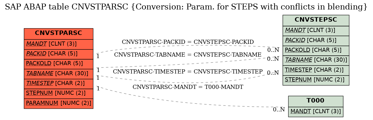 E-R Diagram for table CNVSTPARSC (Conversion: Param. for STEPS with conflicts in blending)