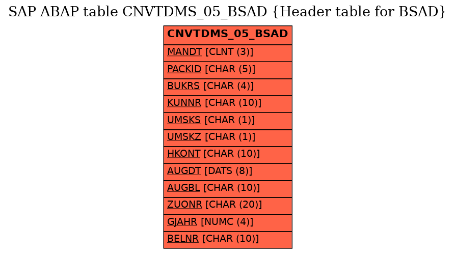 E-R Diagram for table CNVTDMS_05_BSAD (Header table for BSAD)