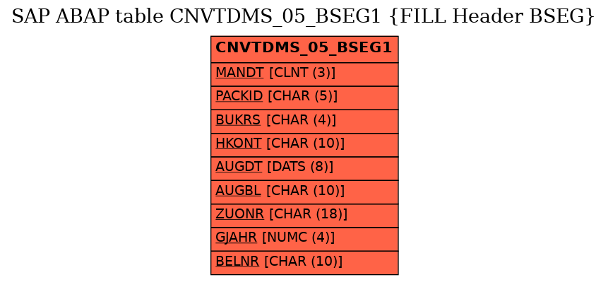 E-R Diagram for table CNVTDMS_05_BSEG1 (FILL Header BSEG)