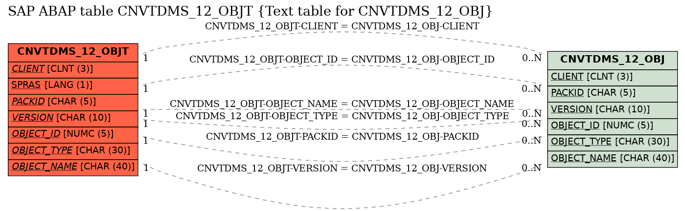 E-R Diagram for table CNVTDMS_12_OBJT (Text table for CNVTDMS_12_OBJ)