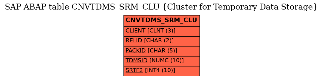 E-R Diagram for table CNVTDMS_SRM_CLU (Cluster for Temporary Data Storage)