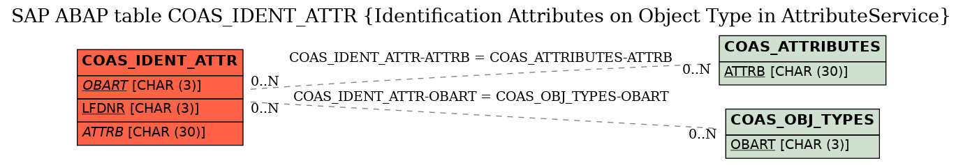 E-R Diagram for table COAS_IDENT_ATTR (Identification Attributes on Object Type in AttributeService)