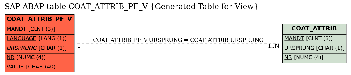 E-R Diagram for table COAT_ATTRIB_PF_V (Generated Table for View)