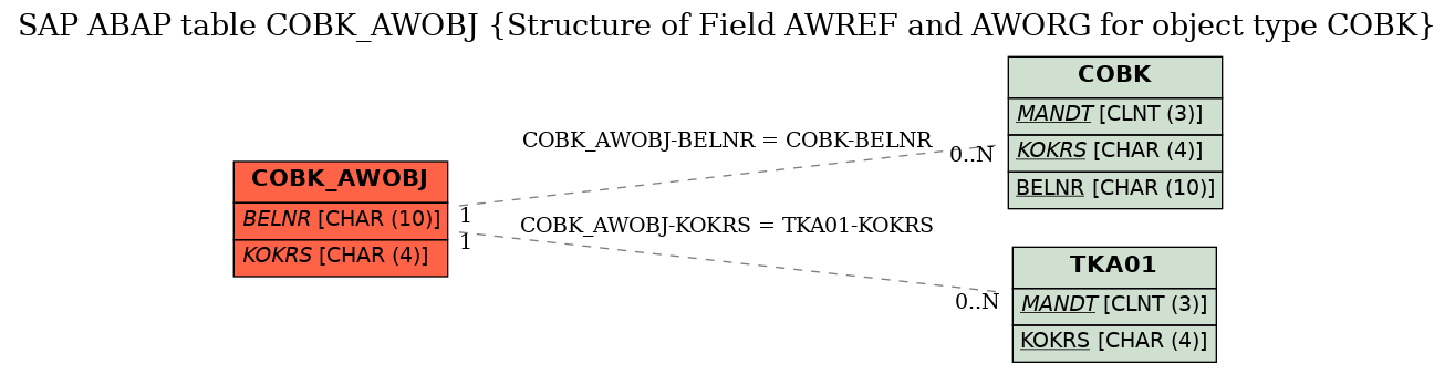 E-R Diagram for table COBK_AWOBJ (Structure of Field AWREF and AWORG for object type COBK)