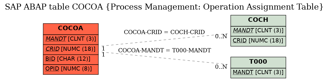 E-R Diagram for table COCOA (Process Management: Operation Assignment Table)