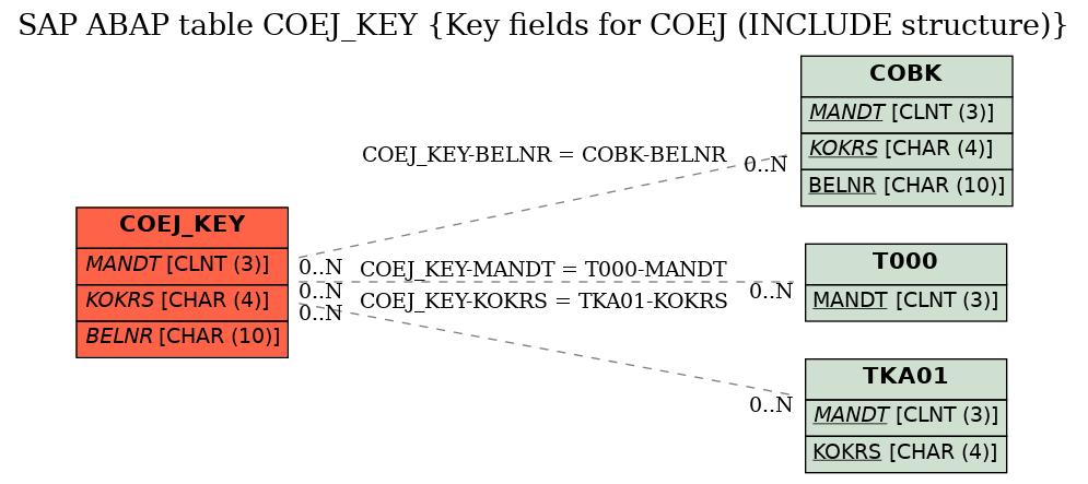 E-R Diagram for table COEJ_KEY (Key fields for COEJ (INCLUDE structure))