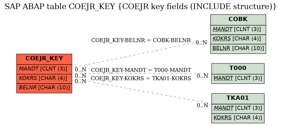 E-R Diagram for table COEJR_KEY (COEJR key fields (INCLUDE structure))