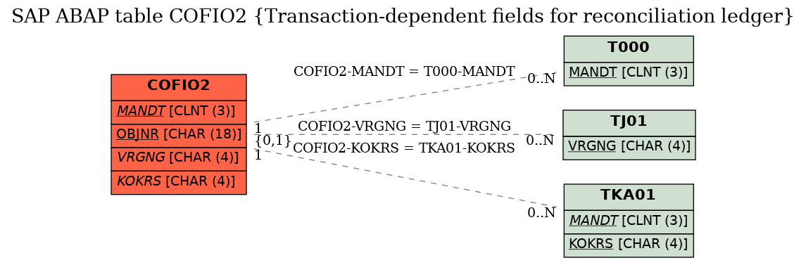 E-R Diagram for table COFIO2 (Transaction-dependent fields for reconciliation ledger)