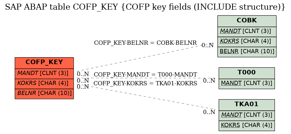 E-R Diagram for table COFP_KEY (COFP key fields (INCLUDE structure))