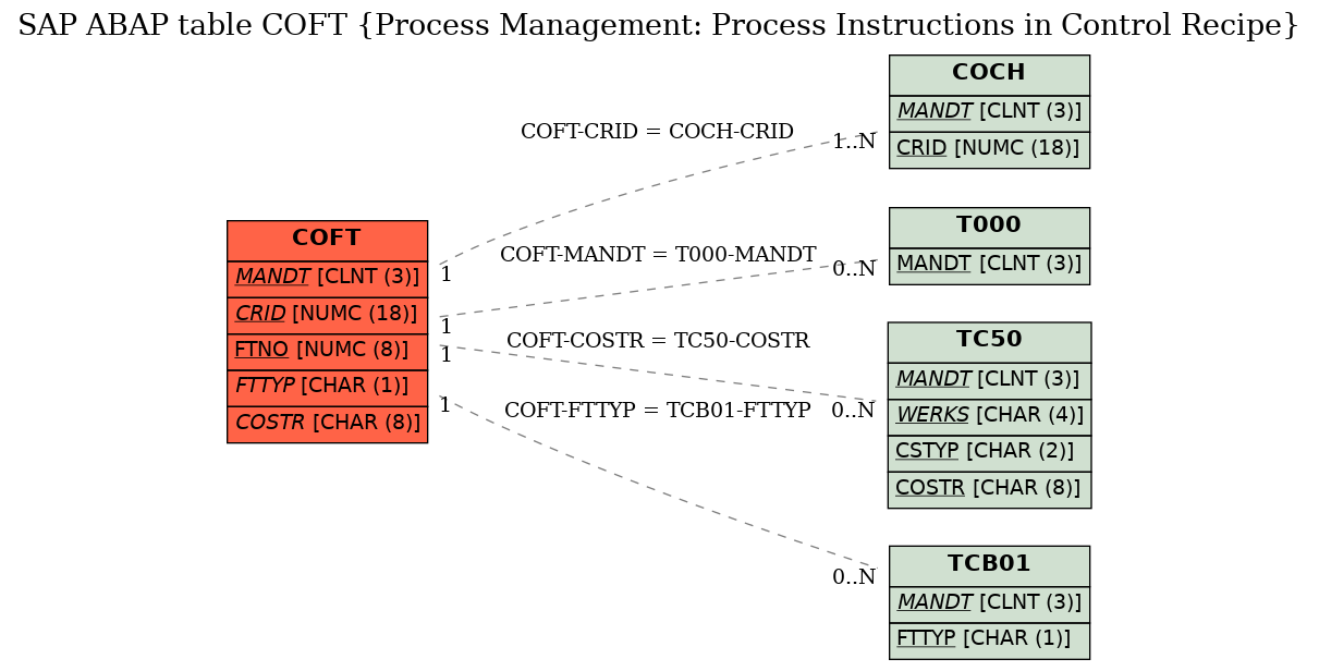 E-R Diagram for table COFT (Process Management: Process Instructions in Control Recipe)