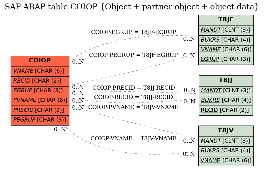 E-R Diagram for table COIOP (Object + partner object + object data)