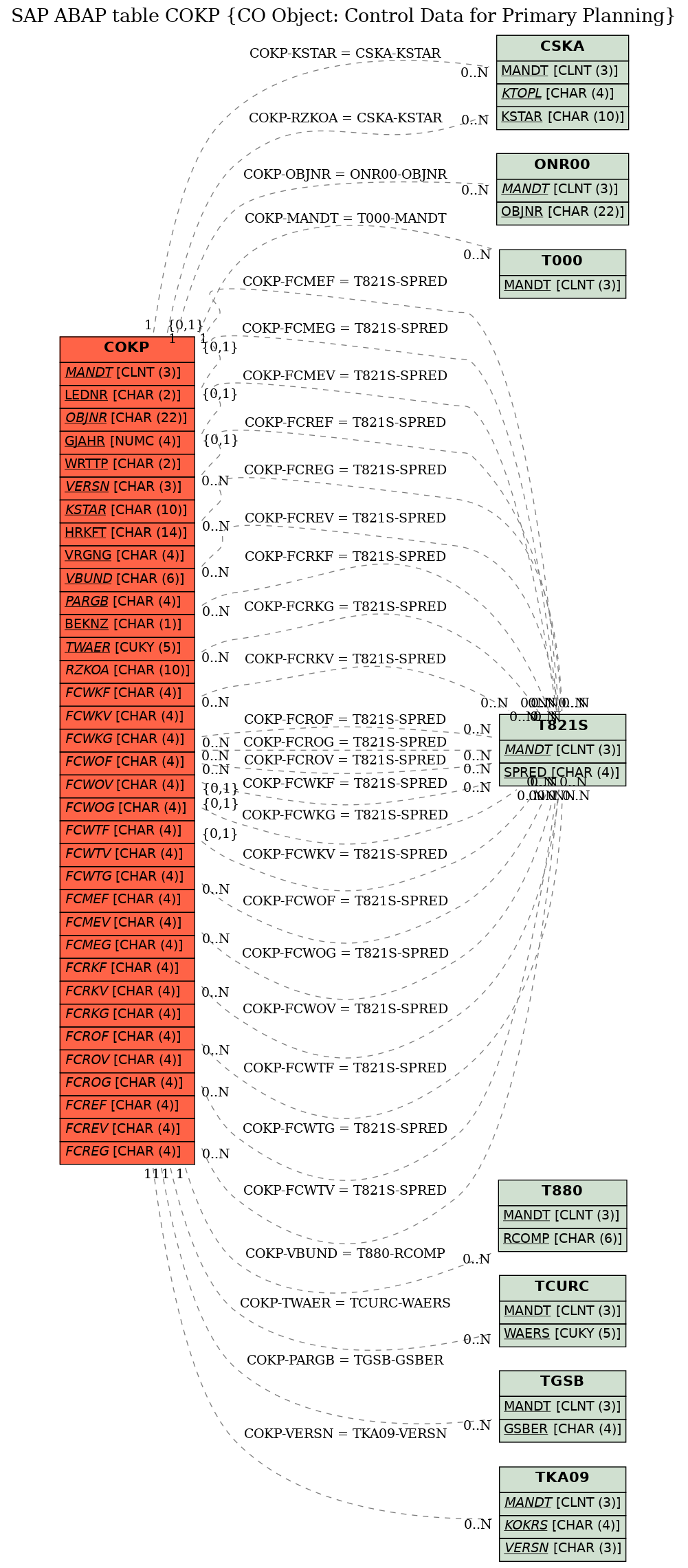 E-R Diagram for table COKP (CO Object: Control Data for Primary Planning)