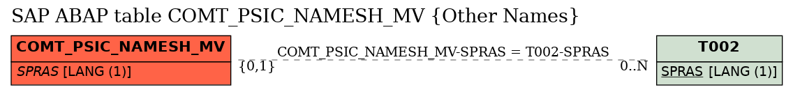 E-R Diagram for table COMT_PSIC_NAMESH_MV (Other Names)