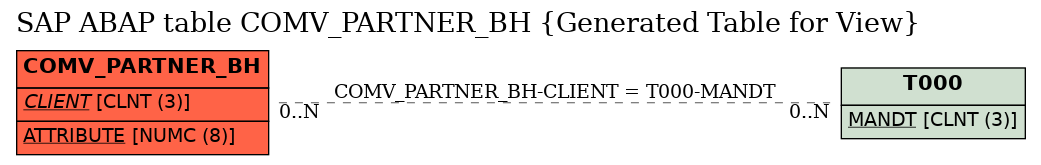 E-R Diagram for table COMV_PARTNER_BH (Generated Table for View)