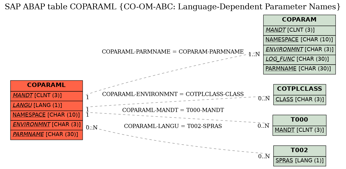 E-R Diagram for table COPARAML (CO-OM-ABC: Language-Dependent Parameter Names)