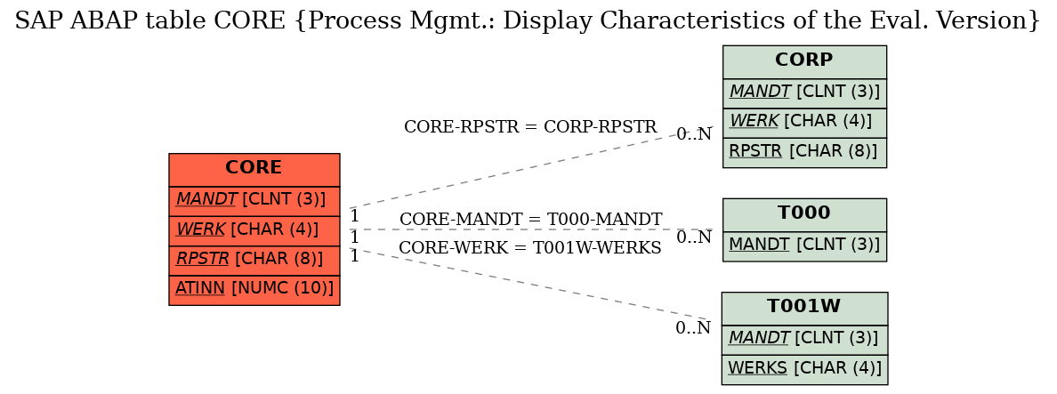 E-R Diagram for table CORE (Process Mgmt.: Display Characteristics of the Eval. Version)