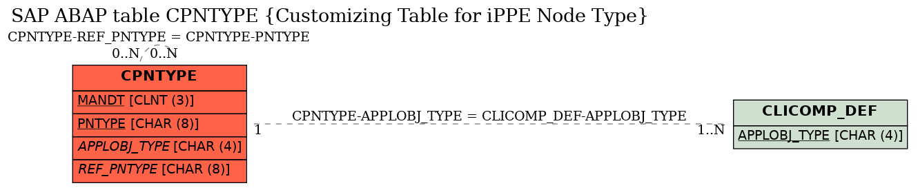 E-R Diagram for table CPNTYPE (Customizing Table for iPPE Node Type)