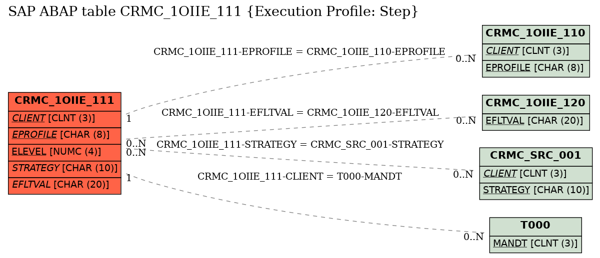 E-R Diagram for table CRMC_1OIIE_111 (Execution Profile: Step)