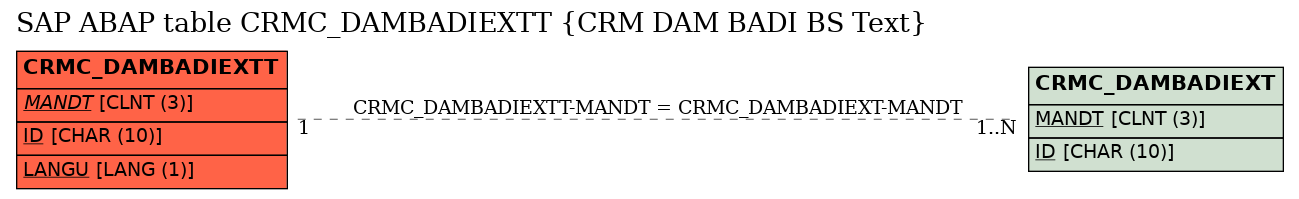 E-R Diagram for table CRMC_DAMBADIEXTT (CRM DAM BADI BS Text)