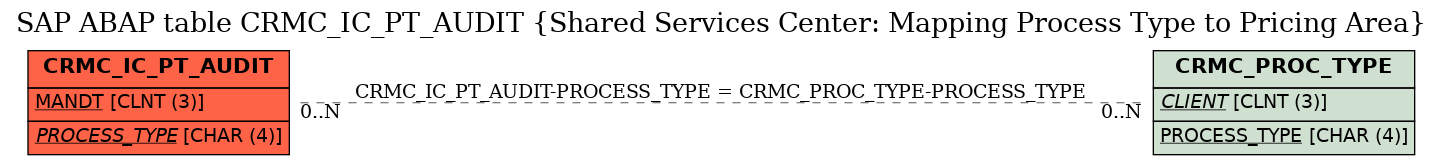 E-R Diagram for table CRMC_IC_PT_AUDIT (Shared Services Center: Mapping Process Type to Pricing Area)