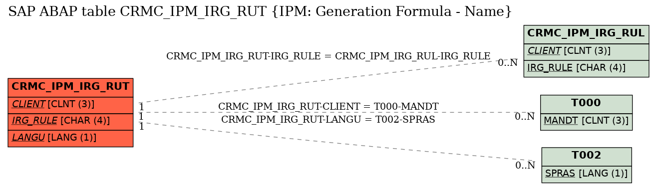 E-R Diagram for table CRMC_IPM_IRG_RUT (IPM: Generation Formula - Name)