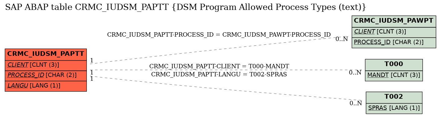 E-R Diagram for table CRMC_IUDSM_PAPTT (DSM Program Allowed Process Types (text))