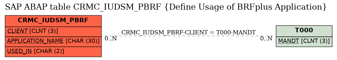 E-R Diagram for table CRMC_IUDSM_PBRF (Define Usage of BRFplus Application)