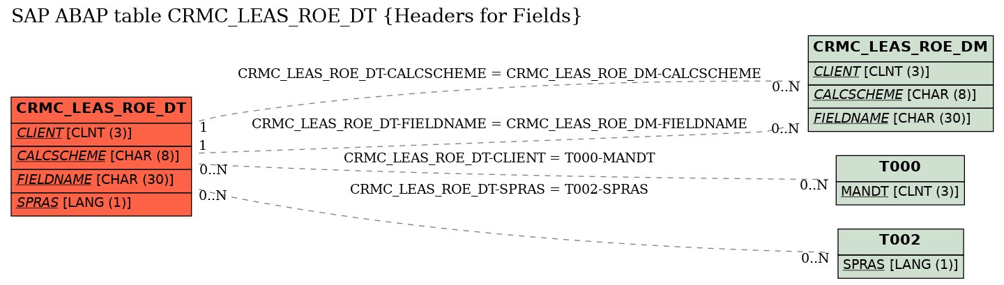 E-R Diagram for table CRMC_LEAS_ROE_DT (Headers for Fields)