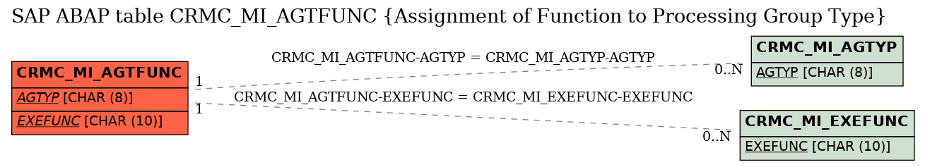 E-R Diagram for table CRMC_MI_AGTFUNC (Assignment of Function to Processing Group Type)