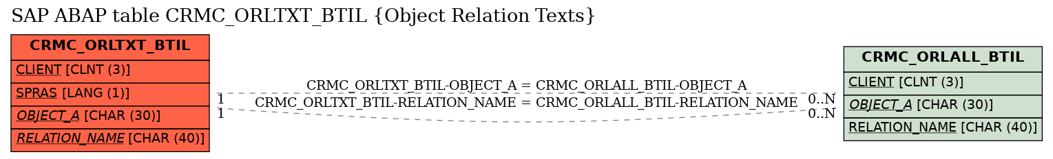 E-R Diagram for table CRMC_ORLTXT_BTIL (Object Relation Texts)