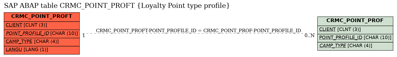 E-R Diagram for table CRMC_POINT_PROFT (Loyalty Point type profile)