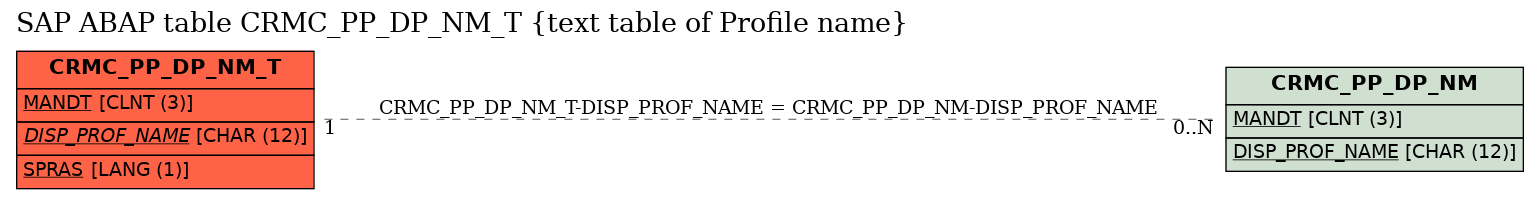 E-R Diagram for table CRMC_PP_DP_NM_T (text table of Profile name)