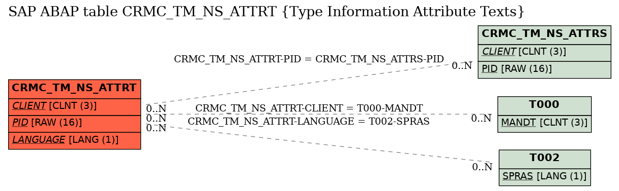 E-R Diagram for table CRMC_TM_NS_ATTRT (Type Information Attribute Texts)