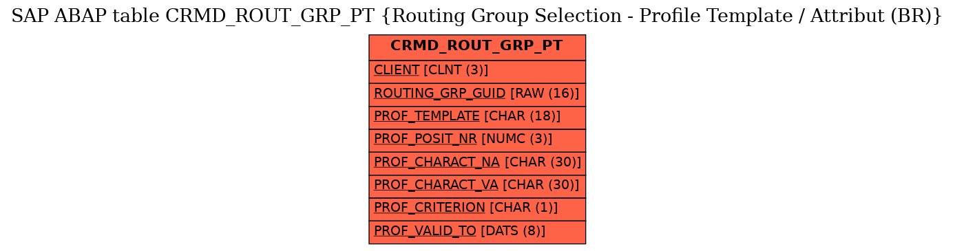 E-R Diagram for table CRMD_ROUT_GRP_PT (Routing Group Selection - Profile Template / Attribut (BR))