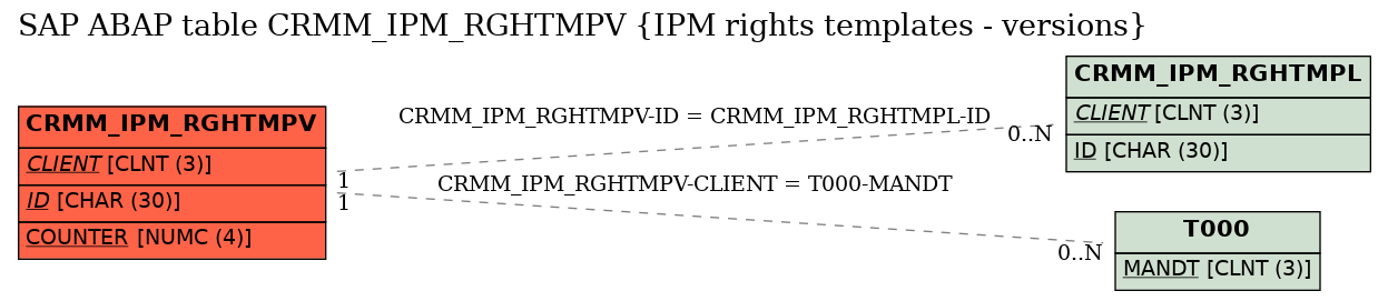 E-R Diagram for table CRMM_IPM_RGHTMPV (IPM rights templates - versions)