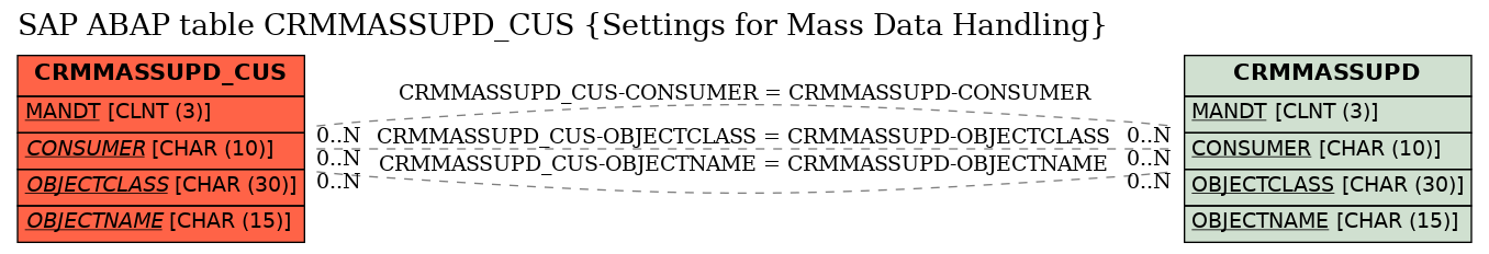 E-R Diagram for table CRMMASSUPD_CUS (Settings for Mass Data Handling)