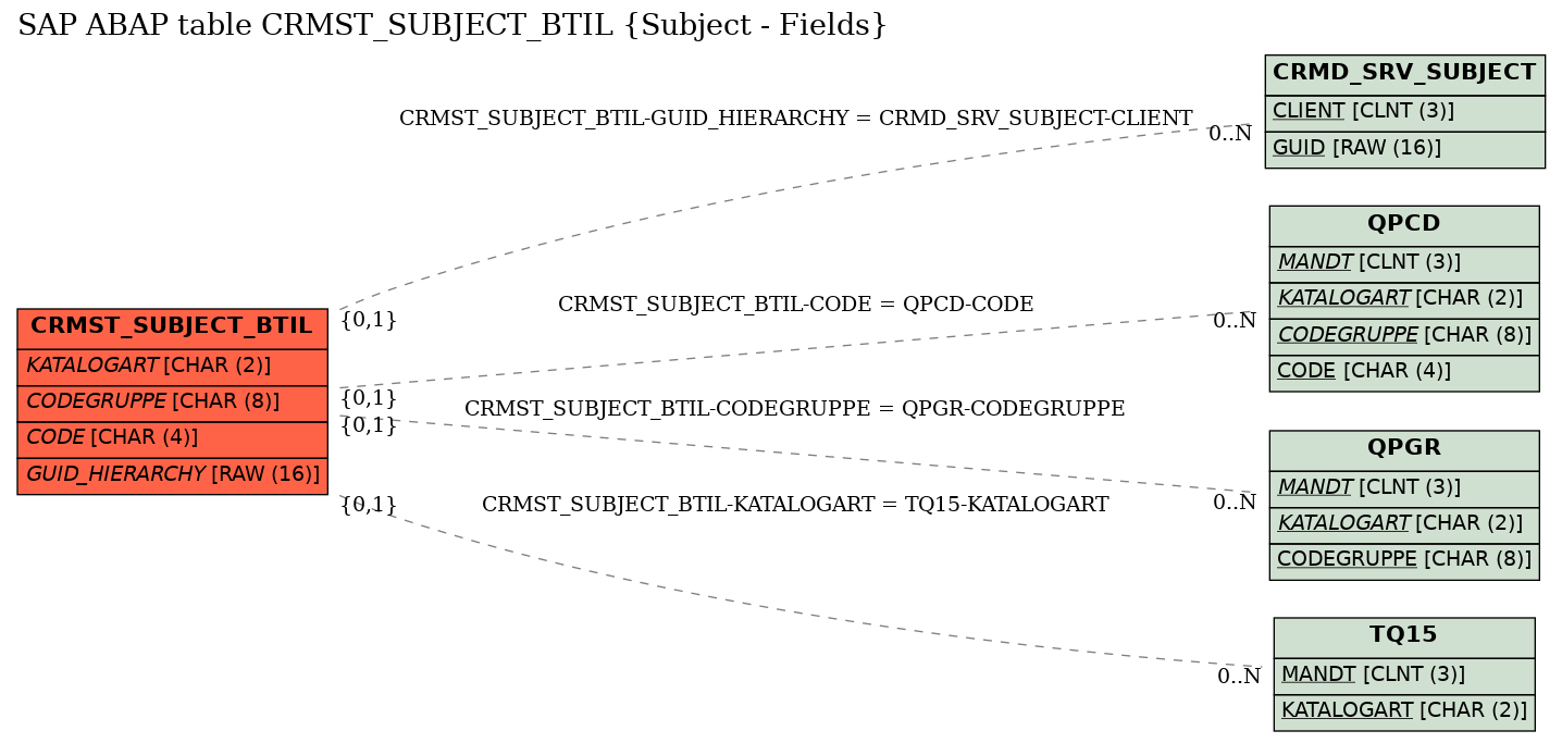 E-R Diagram for table CRMST_SUBJECT_BTIL (Subject - Fields)