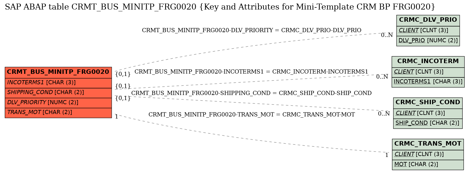 E-R Diagram for table CRMT_BUS_MINITP_FRG0020 (Key and Attributes for Mini-Template CRM BP FRG0020)